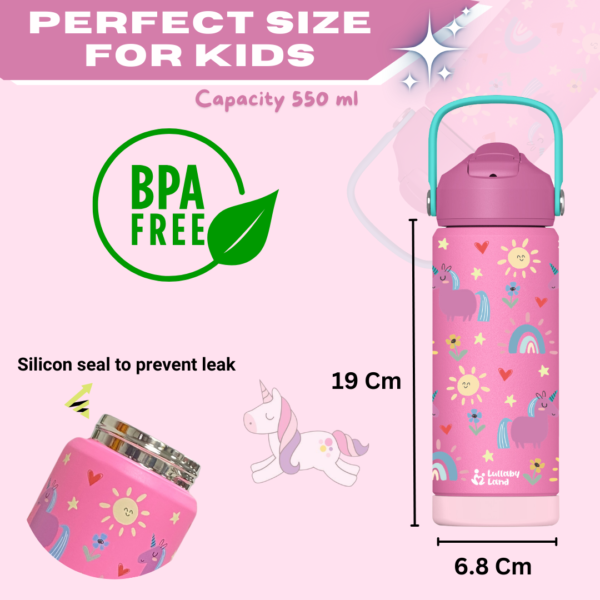 550ml Stainless Steel Pink Water Bottle for Kids